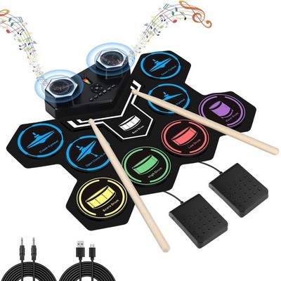 Electronic Drum Set，Marrilley 9 Drum Pad With Headphone Jack,Bigger Roll-