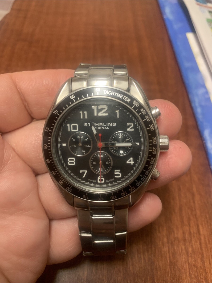 Stuhrling Original 814 01 Swiss Quartz Tachymeter Date 24hr Mens