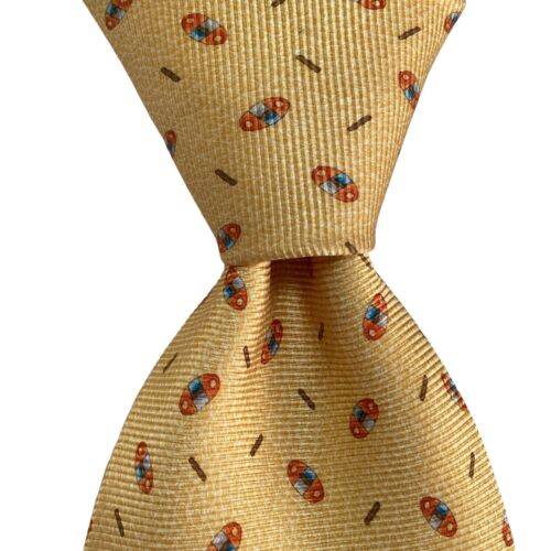 BVLGARI SEVENFOLD Men's Silk XL Necktie ITALY Luxury Geometric Yellow/Orange EUC - Picture 1 of 4