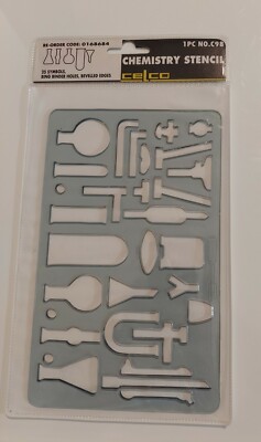 Celco Chemistry Stencil Template Science Bunsen Burner Flask Beaker Tube Funnel 