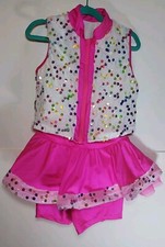 Weissman Girl's Dance Costume White and Pink Sparkly Size LM