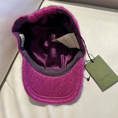New Authentic Gucci GG Logo Mohair Pink Fuxia Baseball Hat  display picture 2