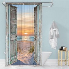 RV Small Shower Curtain 36Wx72H Inch Stall Half Narrow Beach Seaside Ocean Ba...