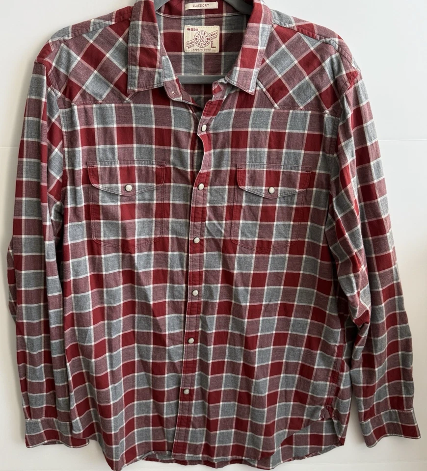 Camisa a Cuadros Lucky Brand Santa Fe Western Roja Gris Para Hombre Talla Grande Perla Broches a Presión Foto 3 de 4
