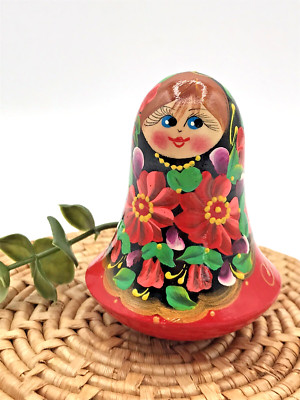 Wooden Matryoshka Russian Roly Poly Doll Musical Bell Chime Hand Painted