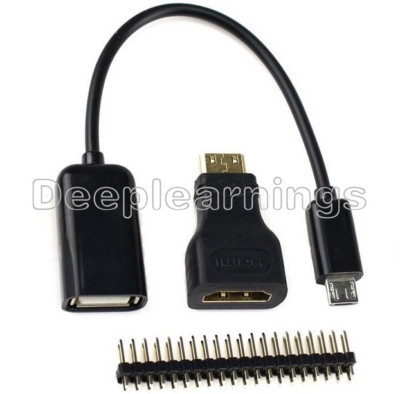 3 in 1 Raspberry Pi Zero Kit Mini HDMI to HDMI Adapter + Micro USB+GPIO Header