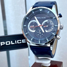 Orologio uomo POLICE originale quadrante BLU giorno e data cinturino pelle blu prezzo consigliato £ 250 (PO25