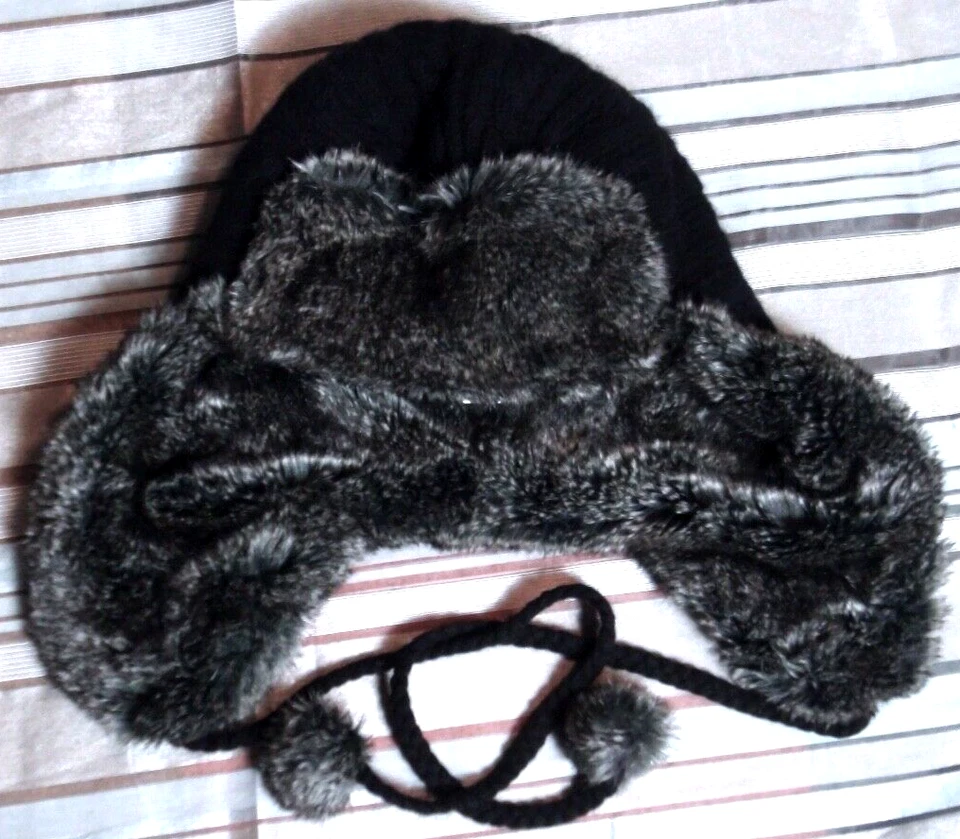 Gorro Minnie Rose para mujer invierno tejido cachemir cálido oreja piel elástica negro Foto 3 de 3