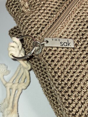 The Sak Boho Chic Crochet Drawstring Backpack Tan Khaki  display picture 3