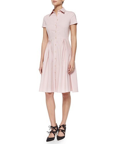 Custom Made To Order bespoke Women's Short-Sleeved A-Line Poplin Shirt Dress M52