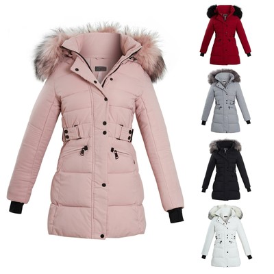 ladies padded coat with fur hood