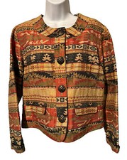 Chico's Bold Southwestern Aztec print jacket Blazer button front Size 1 B55