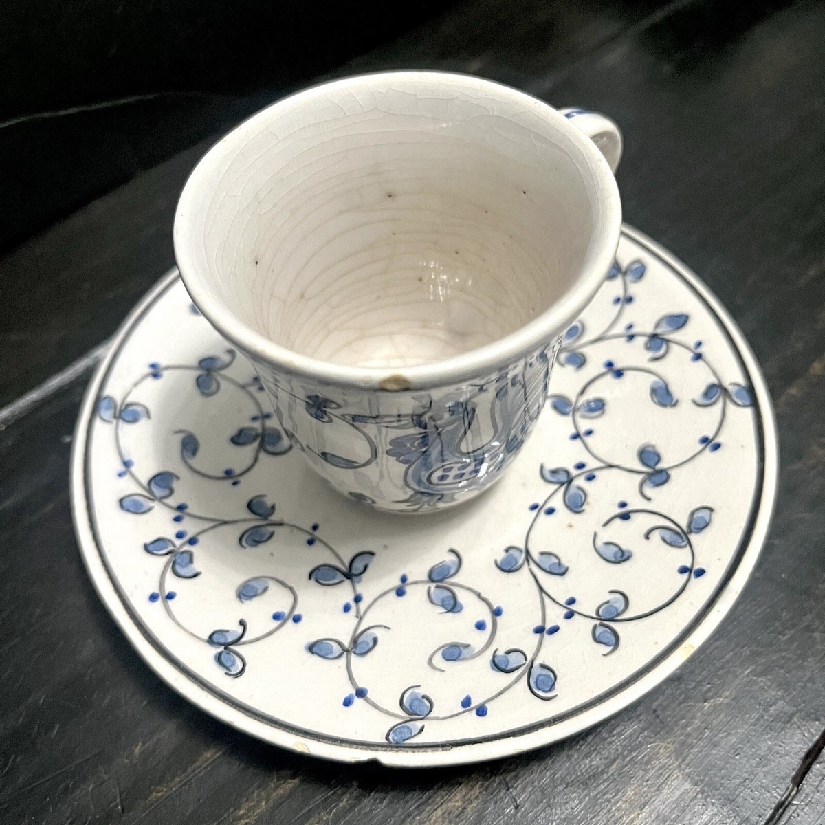 10pc VTG Tea Set Blue Hand-painted Porcelain Outeiro Agueda