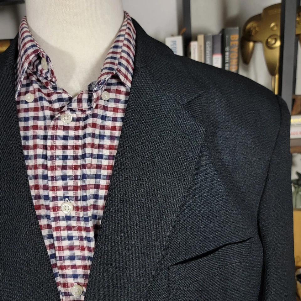 Haband's Gold Coat 男式运动外套西装外套双纽扣黑色聚酯纤维 46R 码 — 第 3/4 张图片