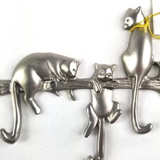 Whimsical Cat Key Wall Rack Wiskers Silvestri Silver Tone 99736