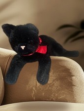 Russ Berrie Cat Black Midnight Vintage Plush Laying Kitty Realistic