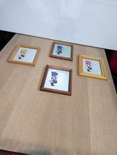 LOTTO 4 QUADRI QUADRETTI A SPECCHIO VINTAGE ANNI 80 HOLLY HOBBIE rosa giallo blu