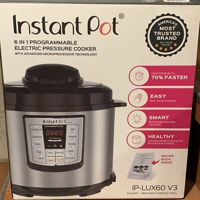 Instant Pot LUX60 V3 6-Quart 6-in-1 Multi-Use Programmable Pressure Cooker  NEW 859716007588|