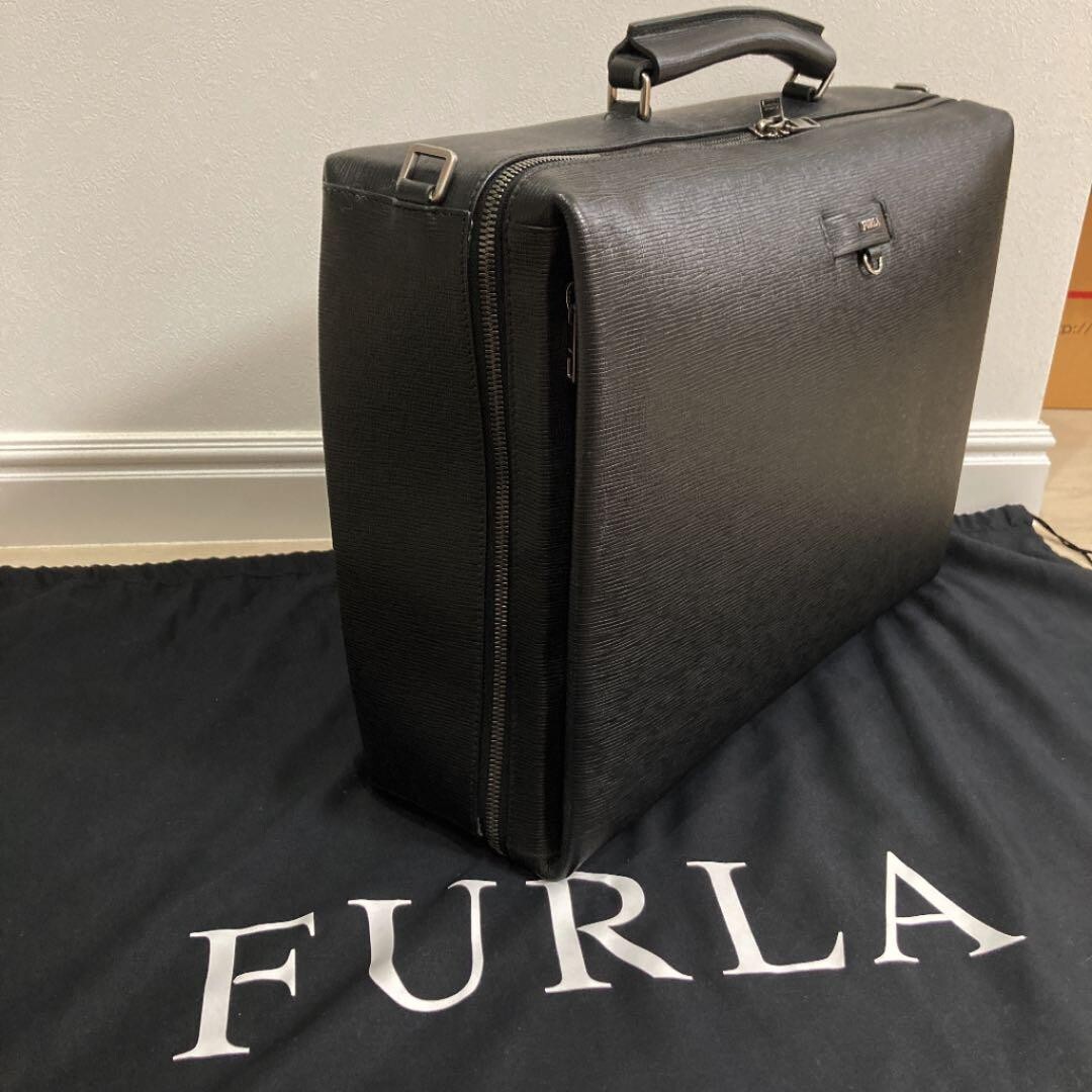FURLA Leather Briefcase Men's Business bag Black 2way New w FURLA Leather Briefcase Men's Business bag Black 2way New w