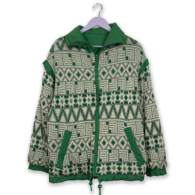 Vintage Double Face Ski-/Snowboardjacke grün-weiß gemustert - Größe M