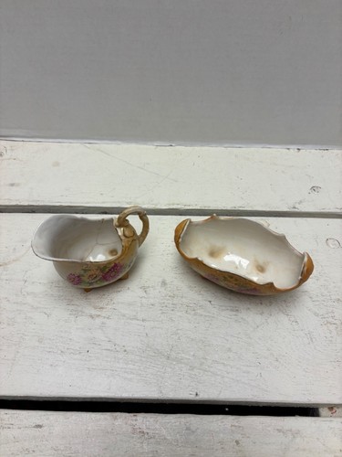 Vintage Bavarian Porcelain Creamer & Sugar Bowl Set With Floral Design - Picture 3 of 7