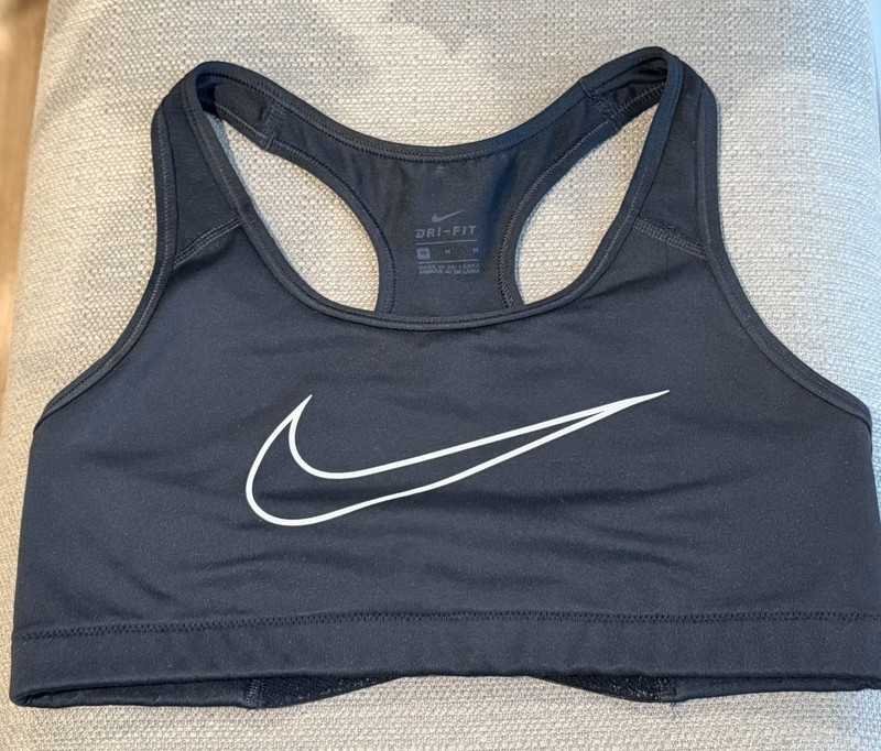 Nike Dri-FIT Sports Bra Black M Racerback Logo Pullover Wireless