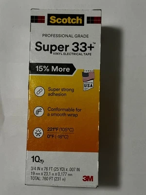 3M Scotch Super 33+ 33 Electrical Tape 3/4 IN x 76 FT (25 YD) New 10 Pack
