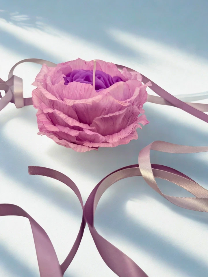 Handmade Violet Peony Candle – Natural Beeswax Floral Gift & Home Décor - Image 2 of 4