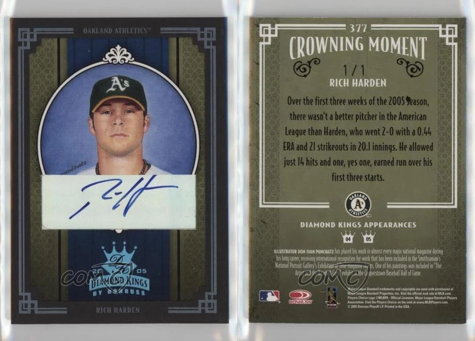 2005 Donruss Diamond Kings 1/1 Rich Harden #377 Auto 0q1i - Image 3 of 3