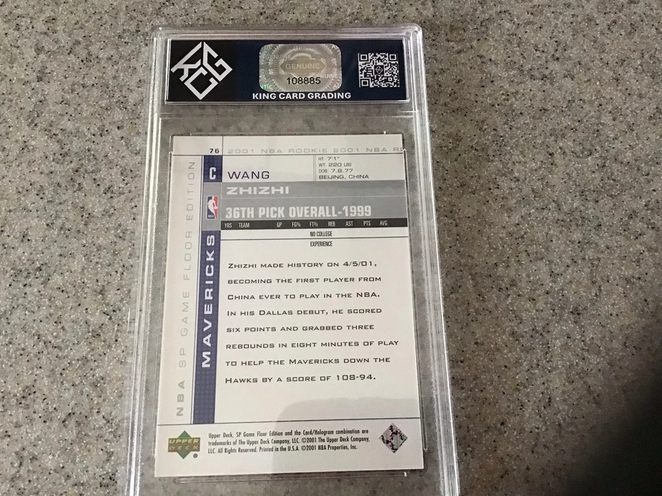 2001 SP GAME FLOOR WANG ZHIZHI ROOKIE /300 (Practice Clothes) #76, Grade 10 MT - Image 3 of 3