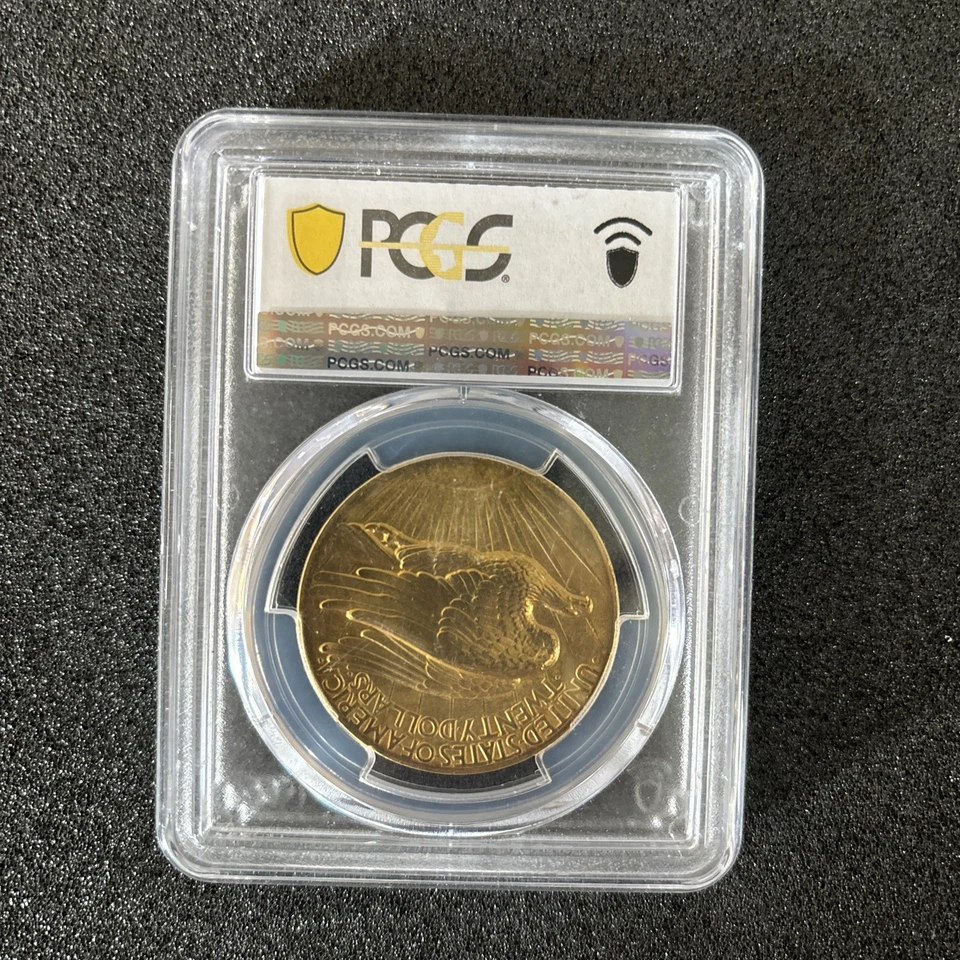 Borde plano alto relieve Saint Gaudens 1907 $20 doble águila graduación profesional MS63 Foto 2 de 3