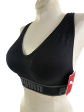 PUMA Sports Bra NEW Padded Seamless Black Women Large Removable Cup Drycell 28