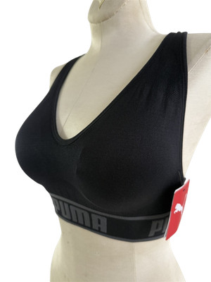 PUMA Sports Bra NEW Padded Seamless Black Women Large Removable Cup Drycell $28