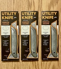 VINTAGE LOT OF (3)  UTILITY KNIFE PLUS WINDOW SCRAPER ~ FIXED BLADE ~ NOS