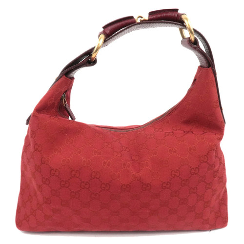 GUCCI Horsebit GG Canvas Shoulder Bag Red 115867 Authentic