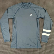 Hurley Mens Long Sleeve Rash Guard Surf Shirt Blue UPF 50 Swim Medium