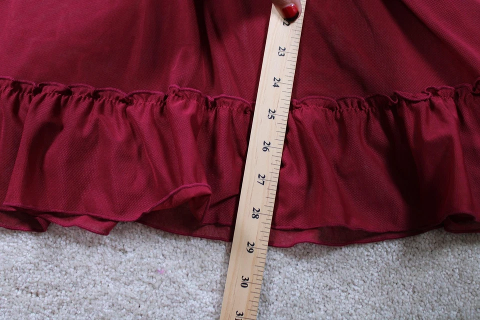 Lace Babydoll Lingerie Womens 3X Burgundy Sheer Mesh Ruffle Plus Size Sleepwear - Image 3 of 4