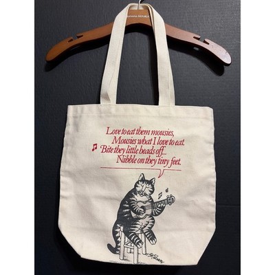 RARE B Kliban Cat '' Love to Eat Them Mousies '' Graphic Canvas Tote Bag VTG 1975