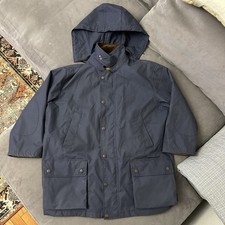 VINTAGE POLO RALPH LAUREN NAVY BLUE WAX FIELD COAT JACKET W/ HOOD L - OVERSIZED