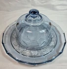 Vintage Anchor Hocking Avalon Blue Cheese & Cracker Platter with Dome Cover
