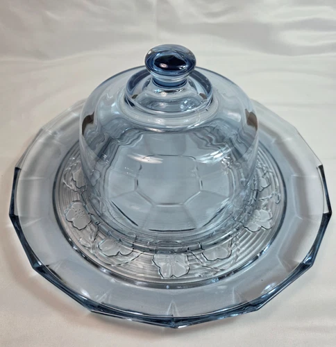 Vintage Anchor Hocking Avalon Blue Cheese & Cracker Platter with Dome Cover