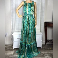 VON VONNIMorange GreenElegant Patterned Maxi Dress, XS