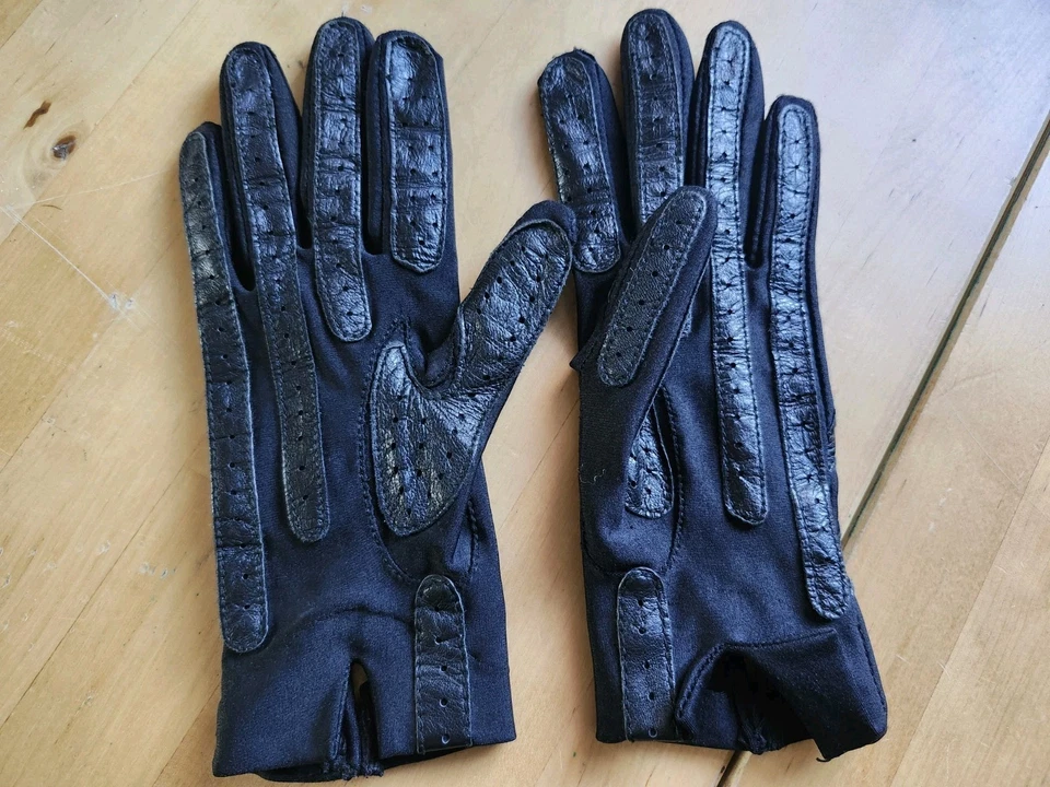 Isotoner Vintage Feminino Preto Nylon e Luvas de Couro, OSFM, Vintage - Imagem 2 de 4