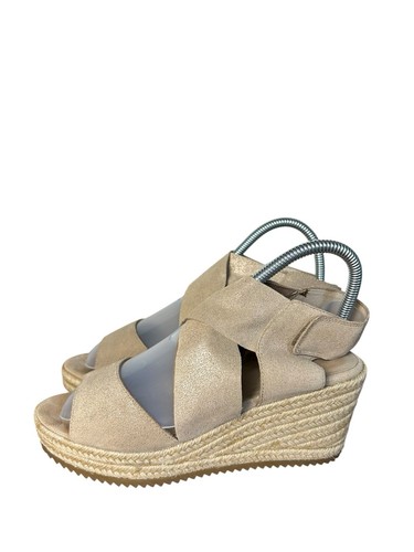 Eileen Fisher Taupe Suede Espadrille Wedge Sandals Hook Loop Women’s Size 7.5