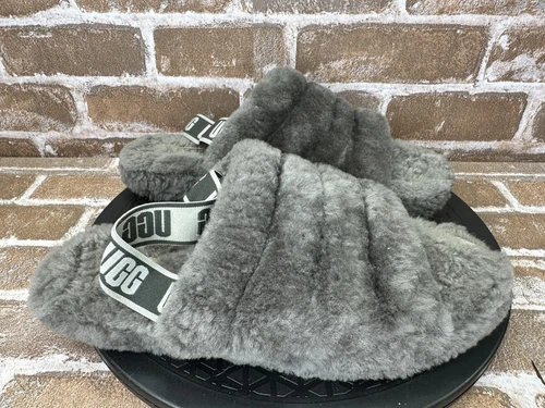 UGG Fluff Yeah Slides ciabatte sandali bassi grigio punta aperta ragazze giovani taglia 6