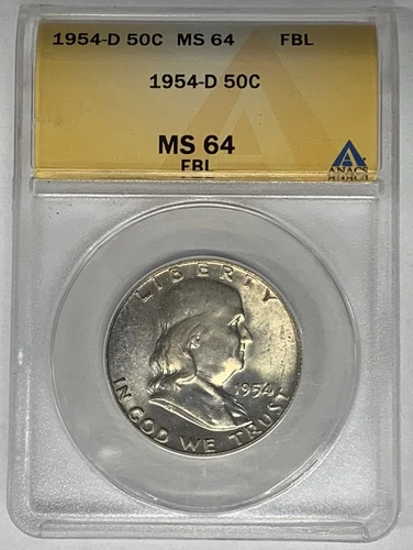 1954-D Franklin Half Dollar 50c Coin ANACS MS 64 FBL (8)