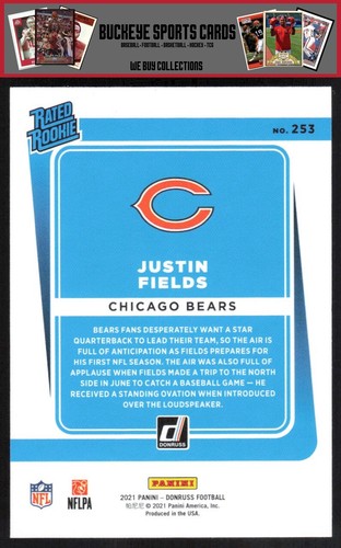 2021 Donruss Press Proof Blue Justin Fields #253 - Foto 2 di 2
