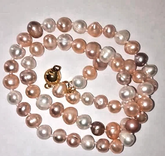 🌹Bellissima COLLANA di PERLE NATURALI VERE semi sferiche multicolor 8mm 40cm - Immagine 2 di 4