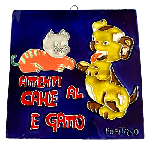 Azulejo decorativo Positano Italia colgante de pared cachorro perro gato pintado a mano italiano