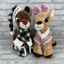 DanDee Rudolph The Red-Nosed Reindeer & Clarice Stuffed Plush Toys 13" Set of 2